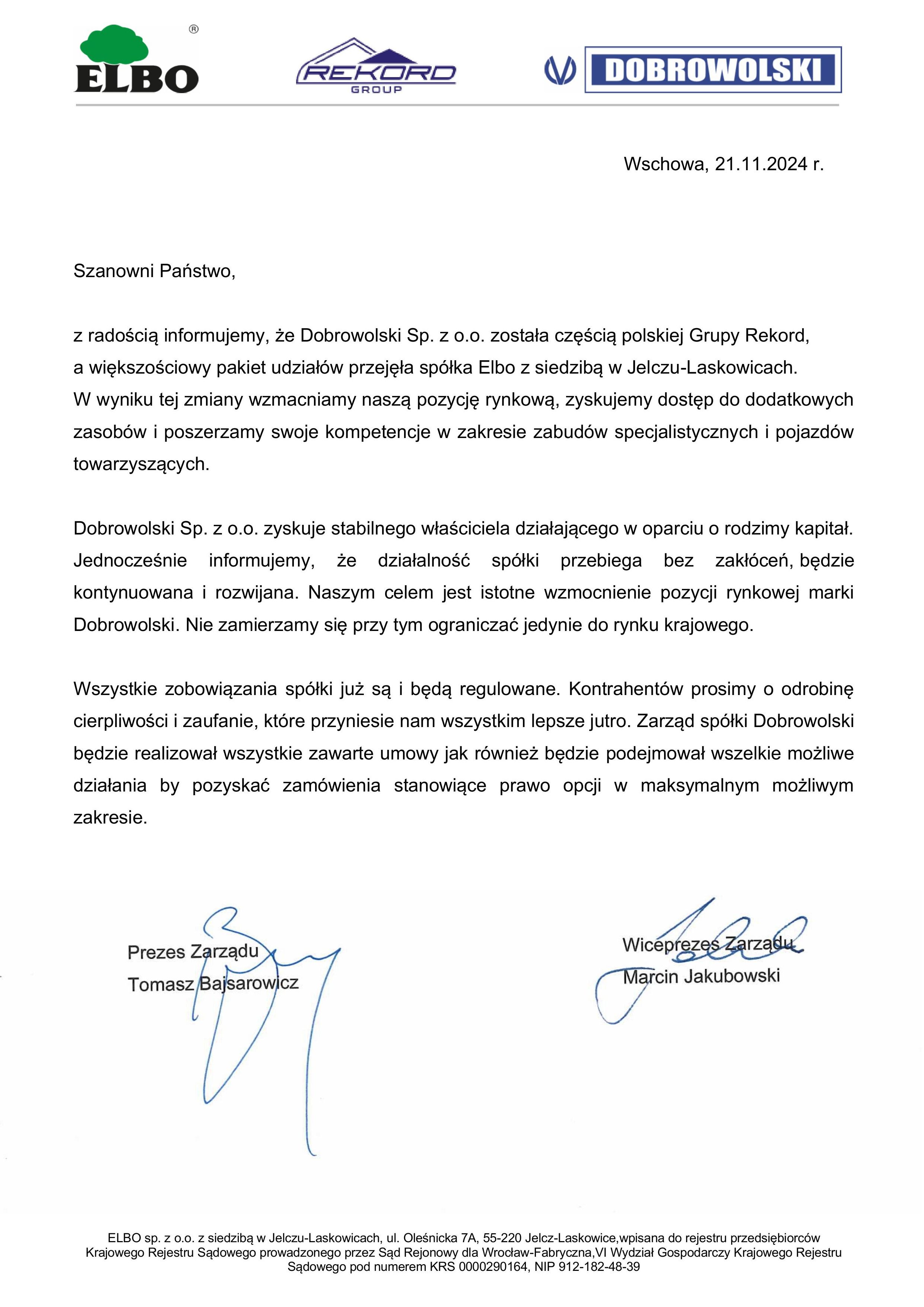 Oficjalna informacja o&nbsp;zmianach 